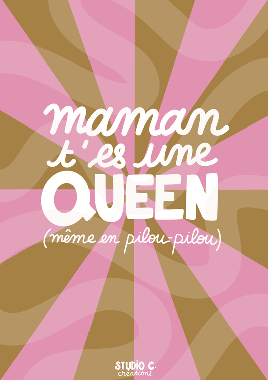 Maman t'es une QUEEN (même en pilou-pilou) - Carte postale
